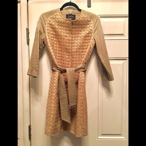 AllSaints Gold & Tan Textured Belted Trench Coat